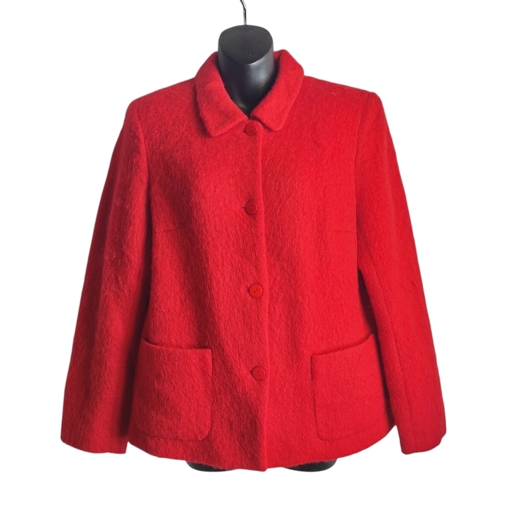 Josephine Chaus RED Fluffy Textural Wool Blend Blazer Jacket Size 8
